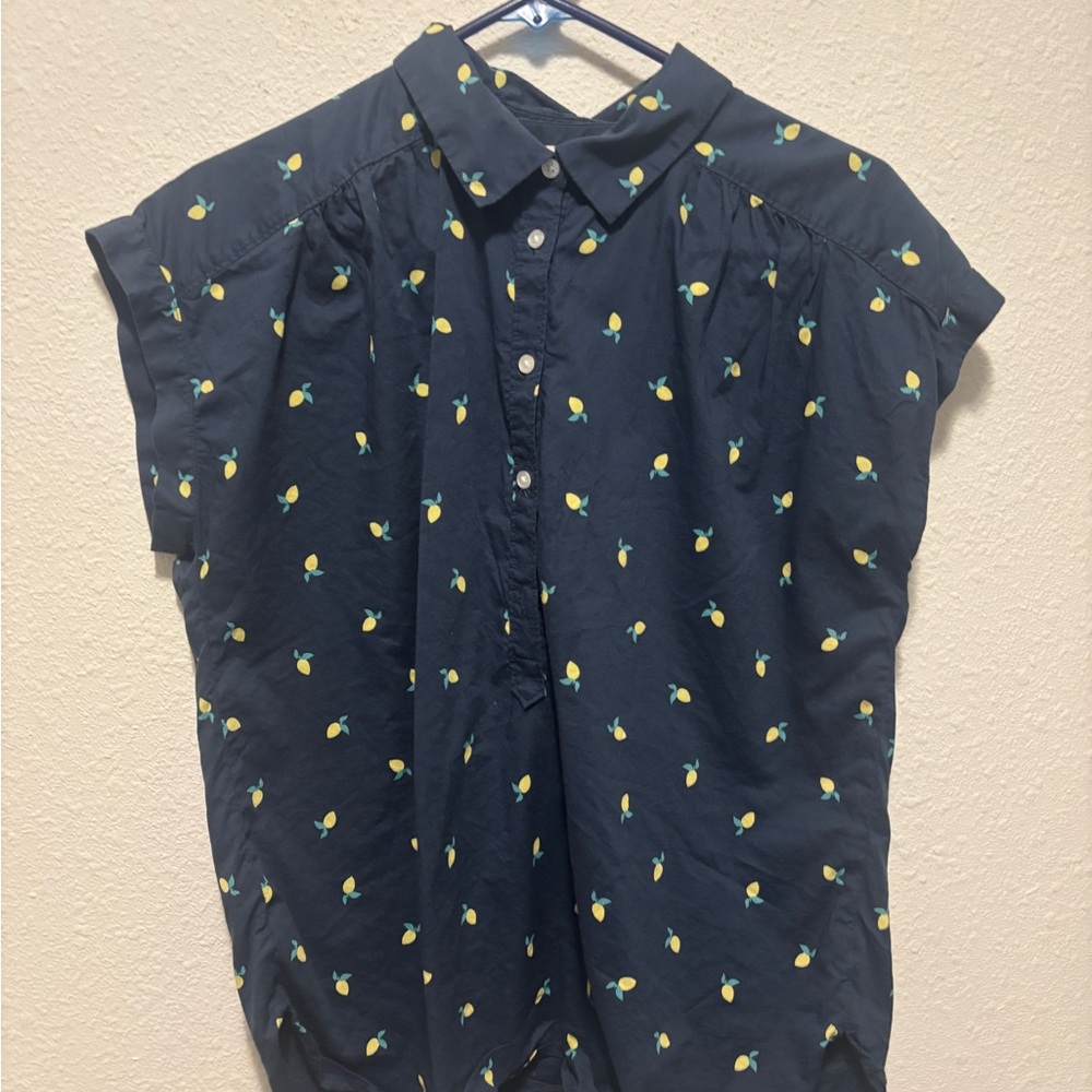 LOFT Navy Lemon Print Button Down Shirt